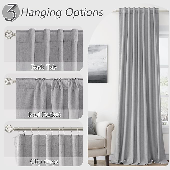 Guken Grey 100% Blackout Curtains 96 Inch Length 2 Panels Set - Image 7