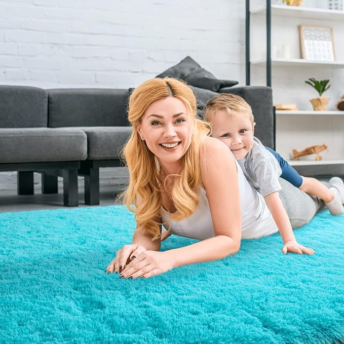 Merelax Soft Fluffy Blue Shaggy Area Rug - Image 5