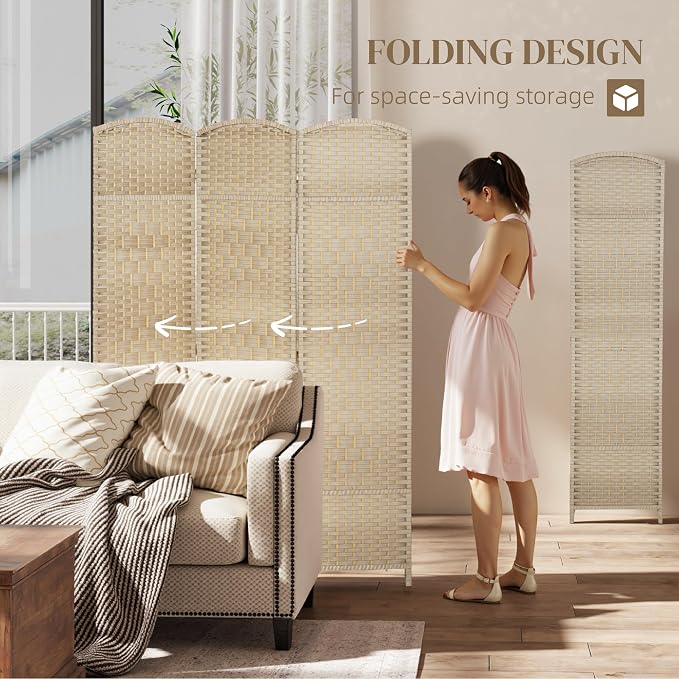 HOMCOM Room Divider, 6 Ft 3 Panel Folding Privacy Screen, Hand-Woven PP Wall - Image 3