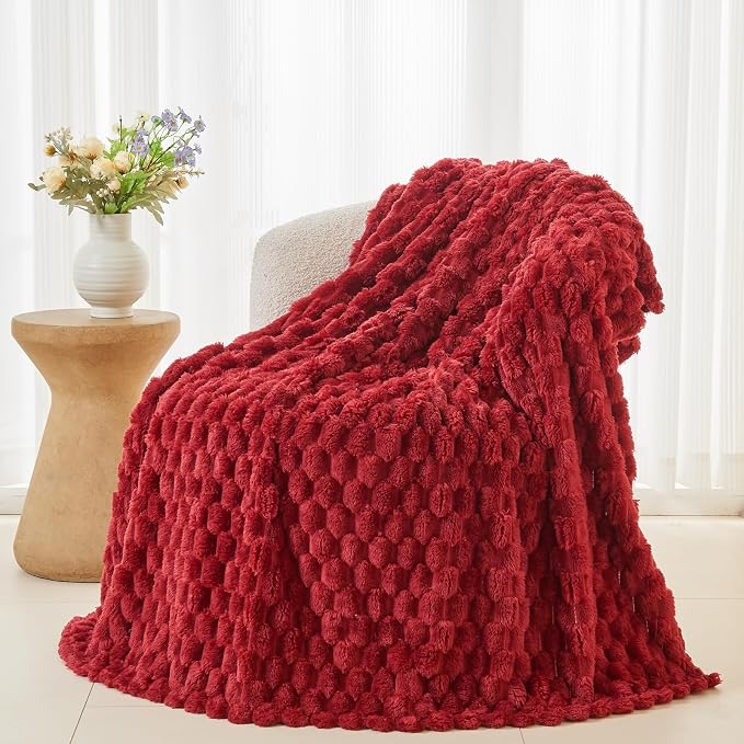 NEWCOSPLAY Super Soft Twin Blanket Red Premium Silky Flannel Fleece 3D Clouds - Image 4