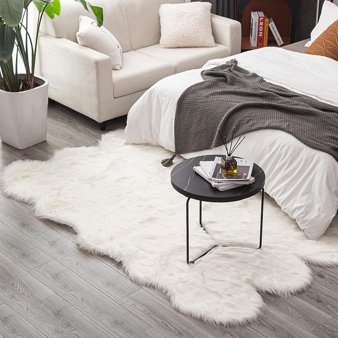 Carvapet 5x7 Faux Sheepskin Area Rug Soft Fluffy White 5 x 7 Plush Fur Carpet - Image 4