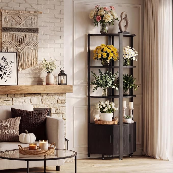 Corner Shelf with Storage, LED Lights 6-Tier Corner Bookshelf - Image 7