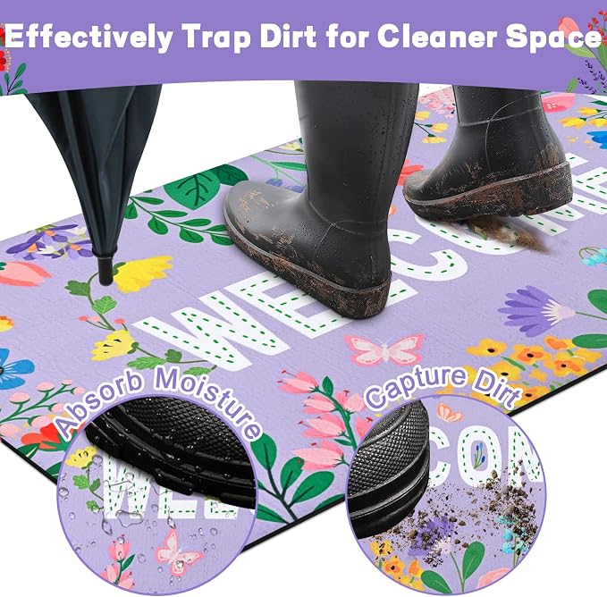 Likiyol Floral Door Mat Outside Entrance, Colorful Flower Welcome Mat Front - Image 5