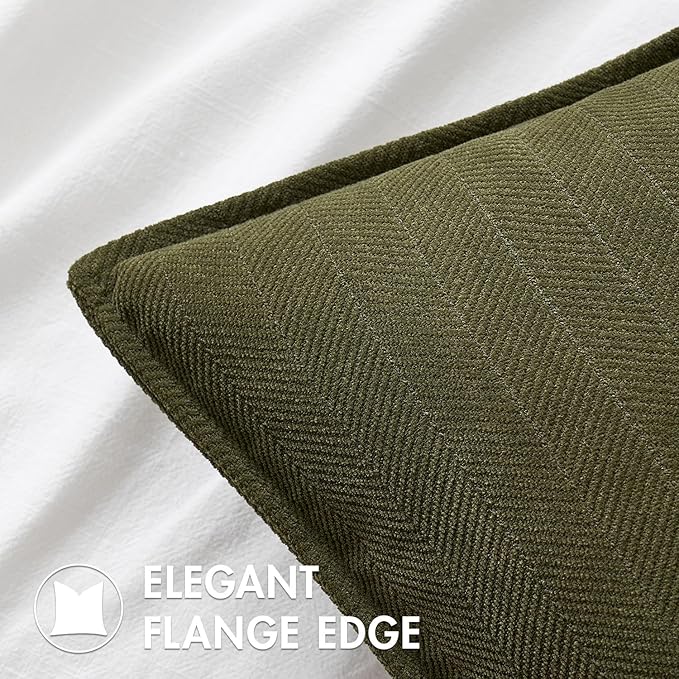 MIULEE Pack of 2 Olive Green Decorative Pillow Covers 18x18 Inch Soft Chenille - Image 2