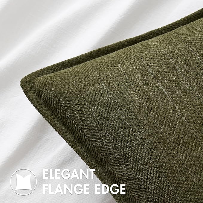 MIULEE Pack of 2 Olive Green Decorative Pillow Covers 22x22 Inch Soft Chenille - Image 2