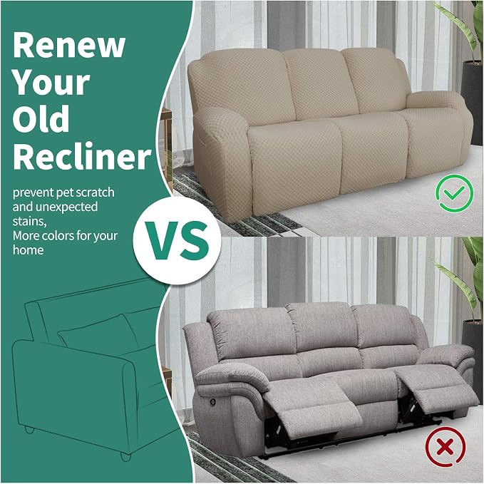 YEMYHOM 8 Pieces Stretch Recliner Sofa Cover Latest Jacquard Reclining Couch - Image 5
