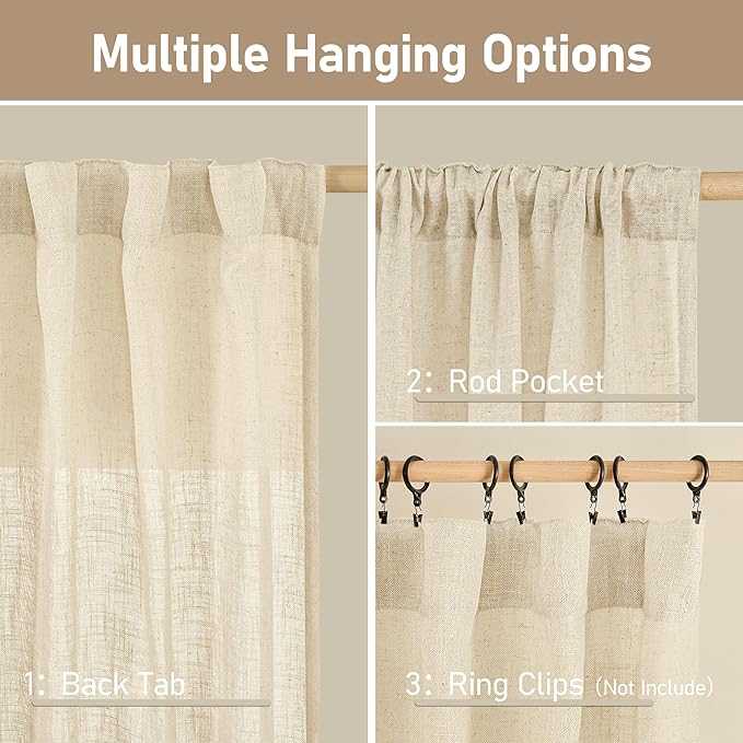 LAMIT Beige Linen Curtains for Living Room 2 Panels Set, 84 Inch Faux Linen - Image 3