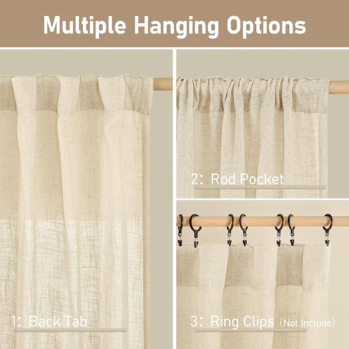 LAMIT Small Kitchen Linen Curtains 24 Inch Length 2 Panels, 34 x 24 Inch - Image 3