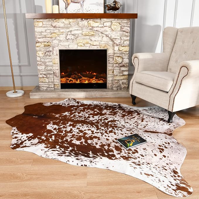 Easycozy Faux Cowhide Rug Large Cow Print 8 x 10 Feet Thickened Elastic Cowhide by HomeWesternDecoration