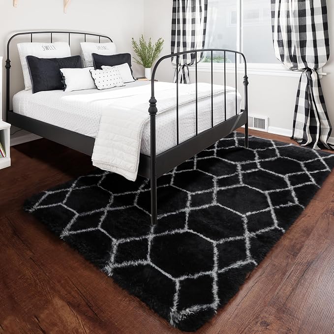 ONASAR Area Rugs for Living Room Bedroom, 5x8 Fluffy Black and White Rug - Image 5