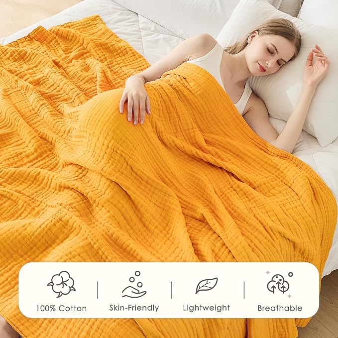 EMME Cotton Muslin King Blanket Bed Layering Breathable Gauze Blanket Soft - Image 2