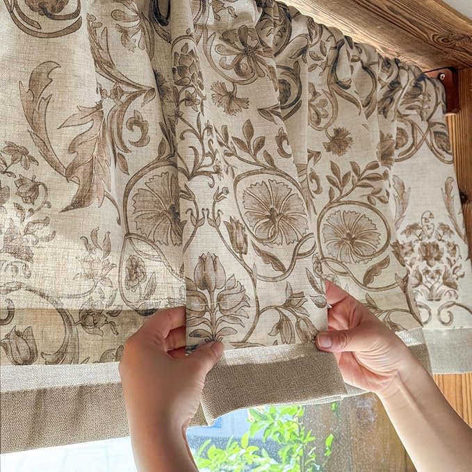 jinchan Linen Valance Kitchen Curtain Pack of 2 Double Layer 18 Inch - Image 4