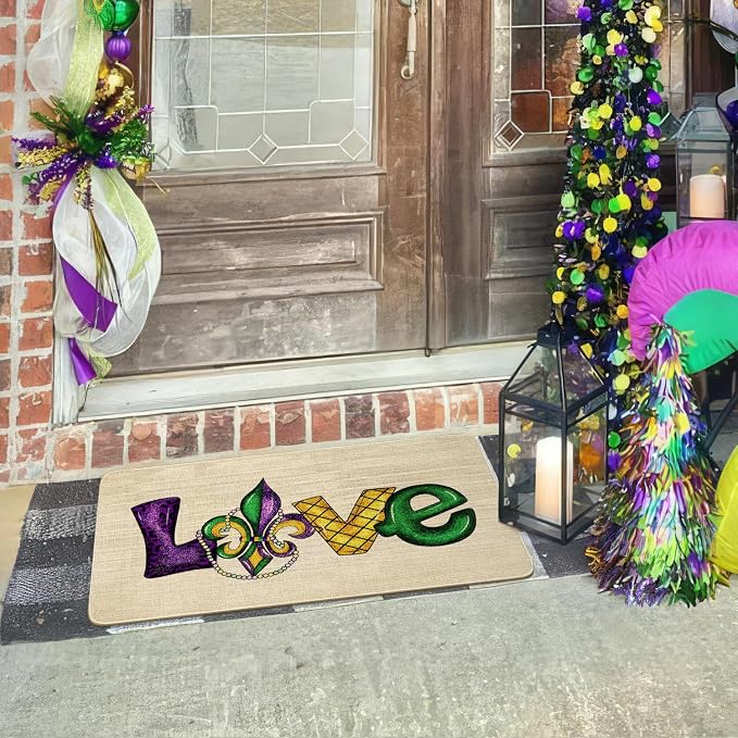 Mardi Gras Door Mat, Fleur De Lis Love Indoor Outdoor Non-Slip Doormat - Image 6