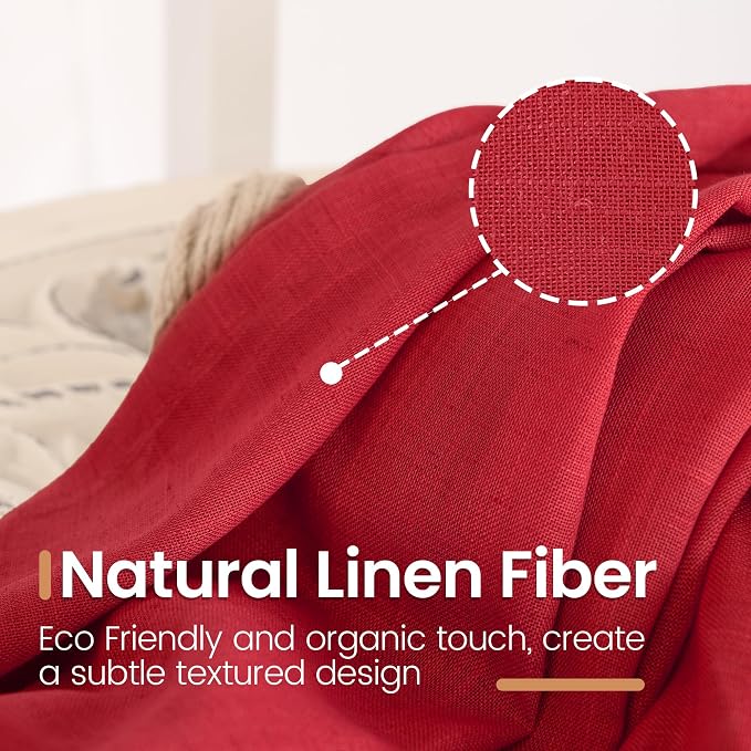 BGment Red Linen Semi Sheer Curtains - Image 3