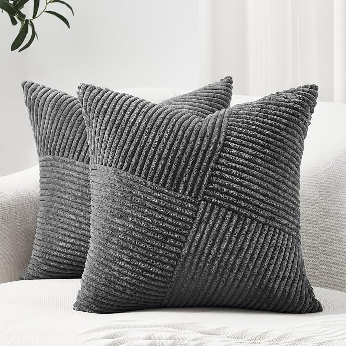 Topfinel Set of 2 Decorative Darkgrey Throw Pillow Covers 22x22 Inch Soft by Topfinel