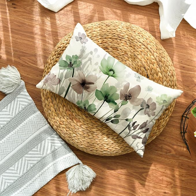 AVOIN colorlife Poppy Flowers Chinoiserie Spring Throw Pillow Cover, 12 x 20 - Image 2