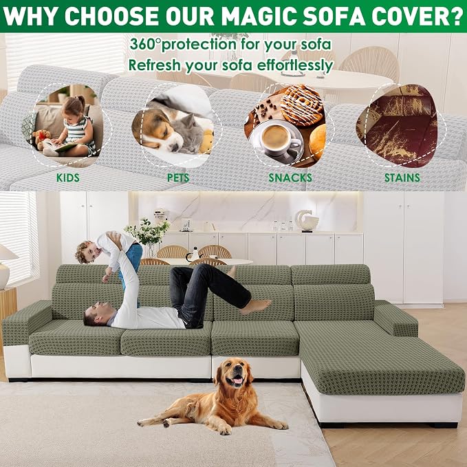 MAXIJIN Couch Cushion Covers for Sectional Sofa, Stretch Sofa Cushion Cover - Image 4