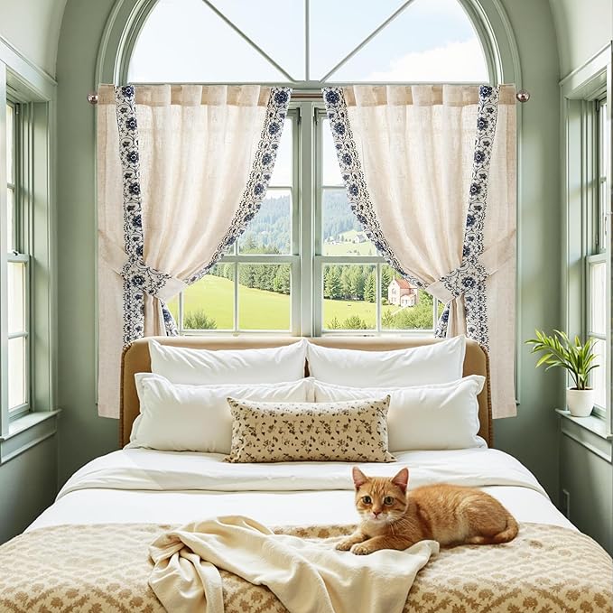 jinchan Small Window Curtains 45 Inch Length Linen Cafe Curtains - Image 2