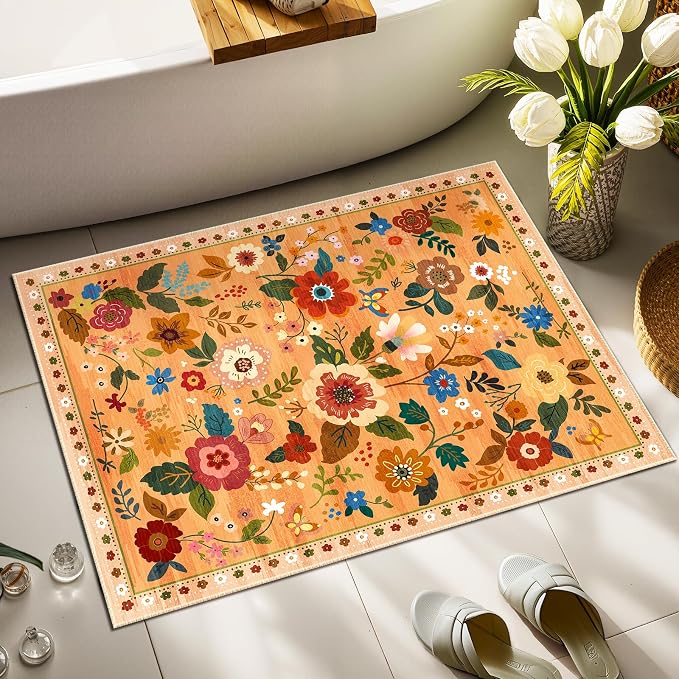 RELEANY Floral Nursery 2x3 Area Rugs Washable Print Boho Cute Carpet Non Slip - Image 9