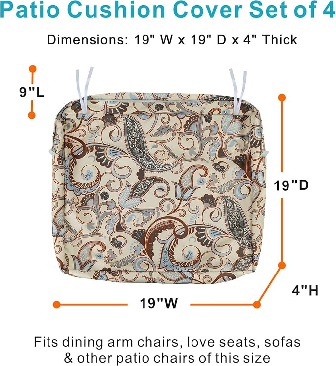NettyPro Patio Chair Seat Cushion Covers Replacement, Water Resistant UV - Image 3