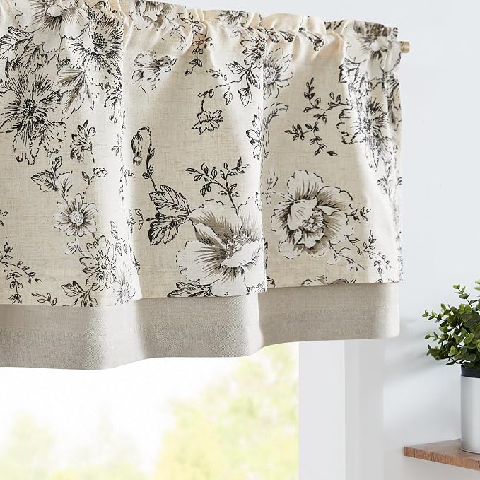 jinchan Linen Valance Curtain Farmhouse Black Floral Small Window Curtain by JINCHAN