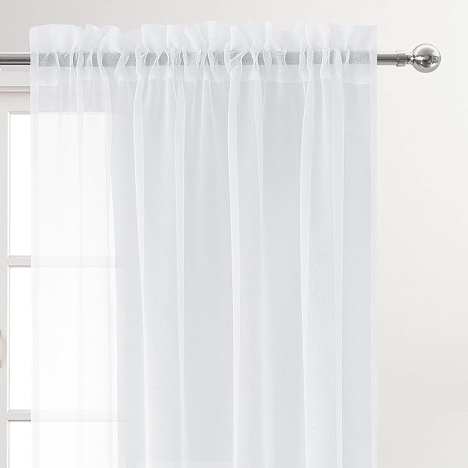 DWCN White Sheer Curtains 108 inches Long 2 Panels, Extra Length Elegant Window - Image 2