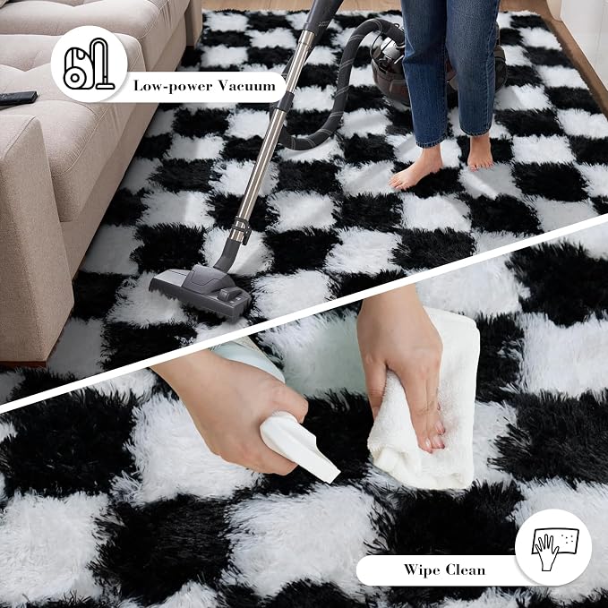 Checkered Rug for Bedroom, 2x4 Black and White Area Rugs, Classic Checkered - Image 7