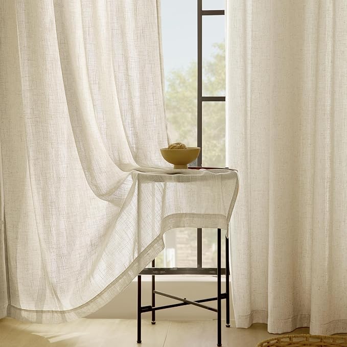 Faux Linen Beige Curtains 90 inches Long - Image 4