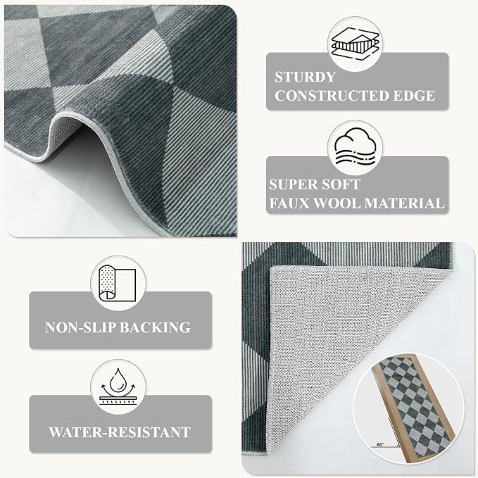 Beeiva Checkered Print Hallway Rug 2x6, Ultra Thin Kitchen Rug Runner Non Slip - Image 5