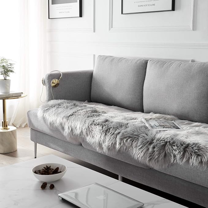SERISSA Ultra Soft Fluffy Rug Grey Faux Sheepskin Fur Area Rug Shaggy Couch - Image 3