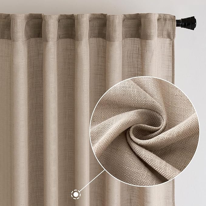 MIULEE Taupe Linen Curtains 84 Inch Length 2 Panels - Image 2