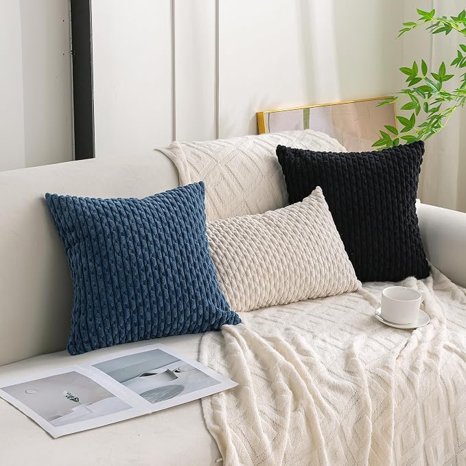 Set of 4 Black Decorative Throw Pillow Covers 22x22 Inch Corduroy Pillow Covers - Image 6