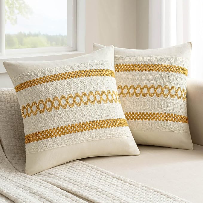 MIULEE Set of 2 Mustard Yellow Boho Decorative Pillow Covers 16x16 Inch by MIULEE