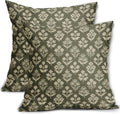 Olive Green Floral Pillow Covers 22x22 Inch Set of 2, Vintage Flower Block by Sivirary