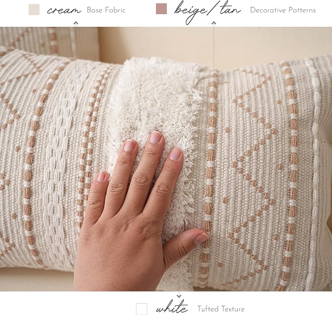 BlissBlush Decorative Throw Pillow Covers 20x20 Combo Set of 2 Square Cream - Image 4