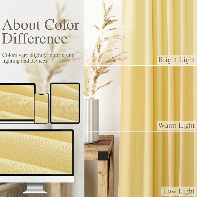 Yellow Linen Semi Sheer Curtains 120 Inches Long 2 Panels Set Back Tab Loop - Image 4