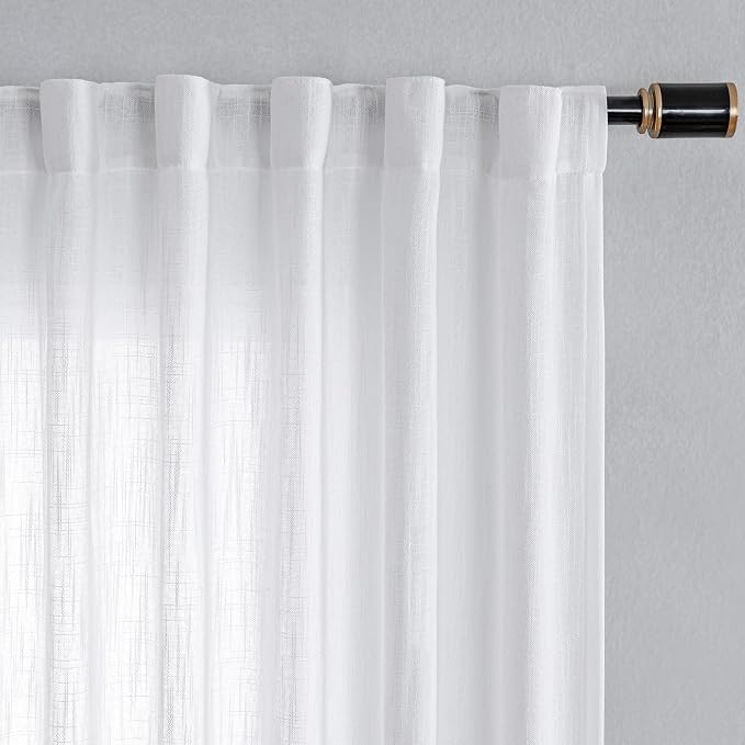 MYSKY HOME White Curtains 95 Inches Long Semi Sheer Drapes Light Filtering - Image 7