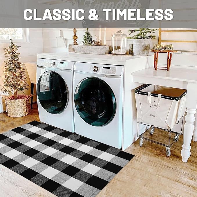 IOHOUZE Cotton Buffalo Plaid Check Rug Outdoor Doormat 27.5 x 43 Inches - Image 5