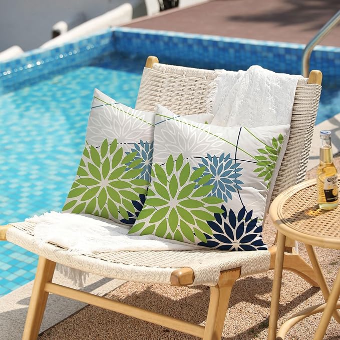 DFXSZ Green and Dark Light Blue Floral Pillow Covers 20x20 Set of 2 Outdoor - Image 2