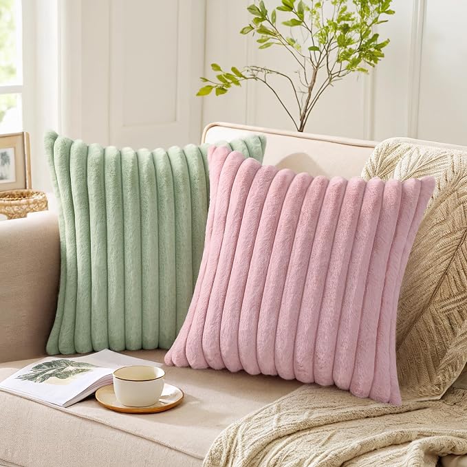 Pallene Faux Fur Plush Spring Throw Pillow Covers 22x22 Set of 2, Luxury Soft - Image 4