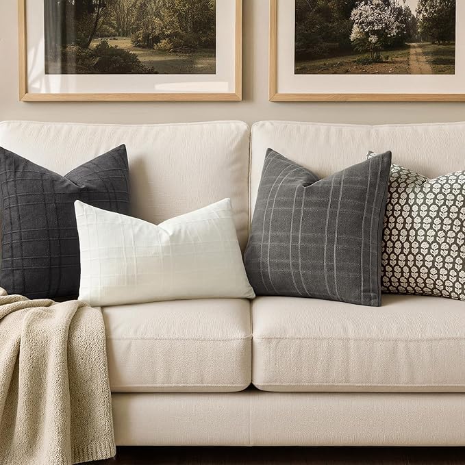 MIULEE Decorative Linen Check Lumar Throw Pillow Covers Neutral Farmhouse - Image 3
