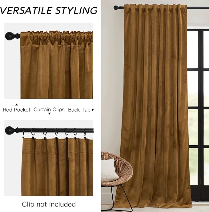 RYB HOME Gold Brown Velvet Curtains 84 inches - Image 3