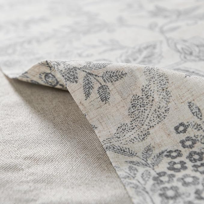 jinchan Linen Valance Curtain Farmhouse Grey Floral Printed Small Window Curtain - Image 9