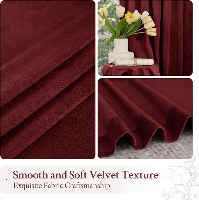 LAMIT Burgundy Red Velvet Curtains 72 Inch - Image 7