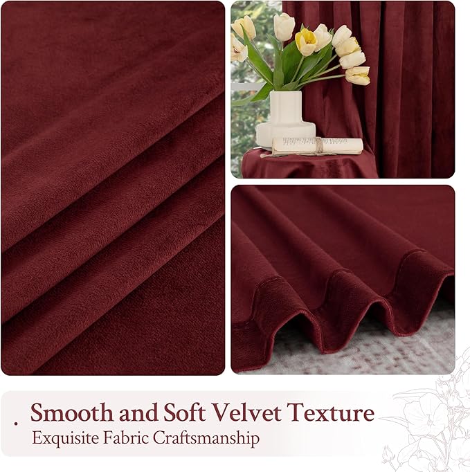 LAMIT Burgundy Red Velvet Curtains 120 Inch - Image 7