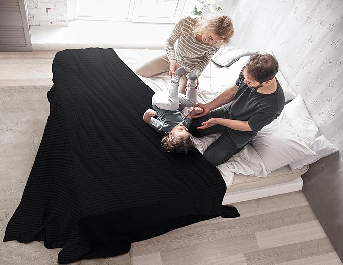 Utopia Bedding Black 100% Cotton Waffle Blanket 300 GSM Soft Lightweight - Image 4