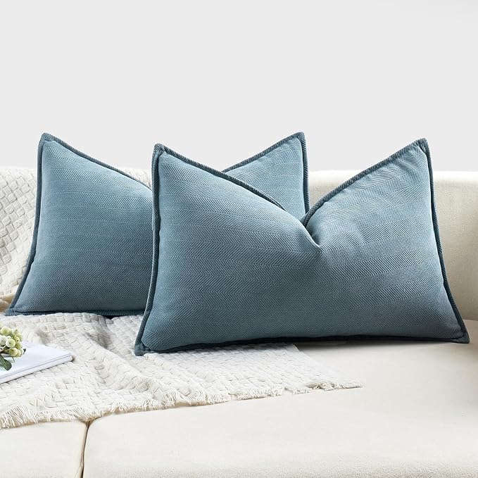 MIULEE Pack of 2 Dusty Blue Decorative Lumbar Pillow Covers 12x20 Inch Soft - Image 5