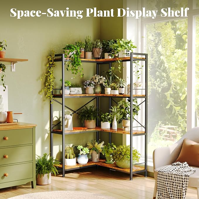 Huuger 4 Tier Bookshelf, L Shaped Corner Bookshelf - Image 4