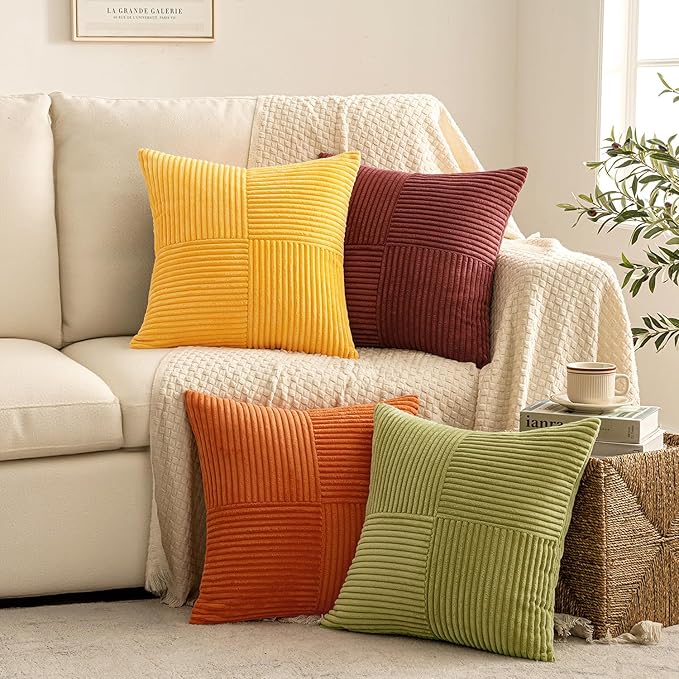 MIULEE Yellow Orange Rust Throw Pillow Covers 18x18 Inch 4 Packs Boho Farmhouse - Image 4