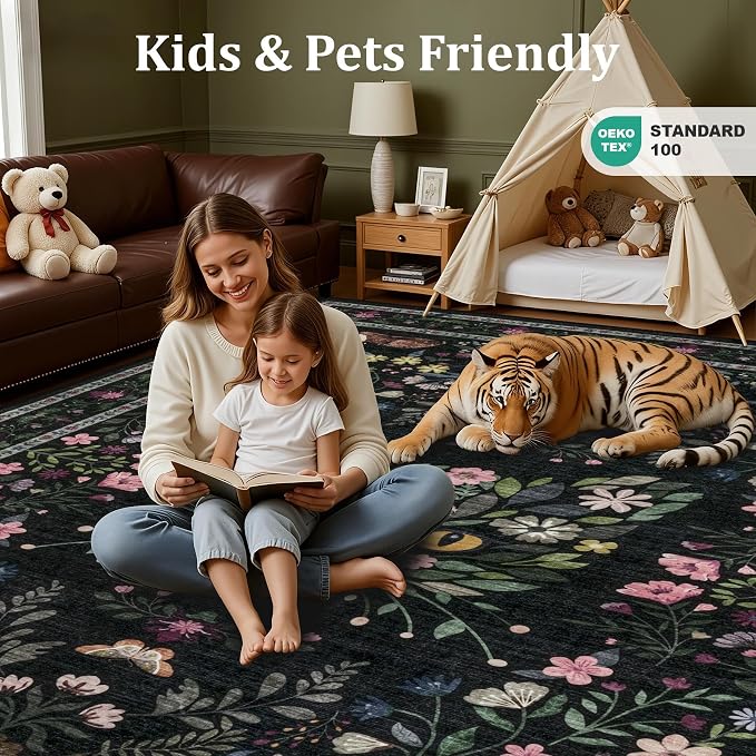 8x10 Area Rugs Living Room Rug: Vintage Washable Rug Floral Soft Carpet Indoor - Image 7